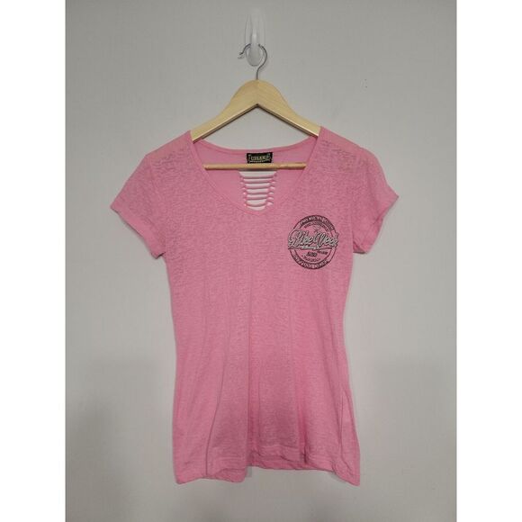 Tops - Biker Clothing Company Women's Top Size Large‎ Pink Cutout Daytona 2016